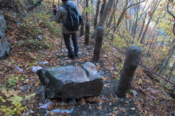 大きい石が歩道の真ん中に！