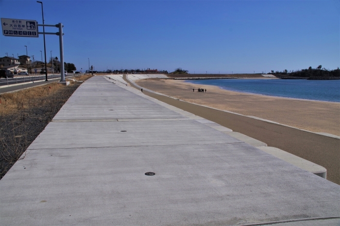 セットバックした防潮堤の上に国道が敷かれた