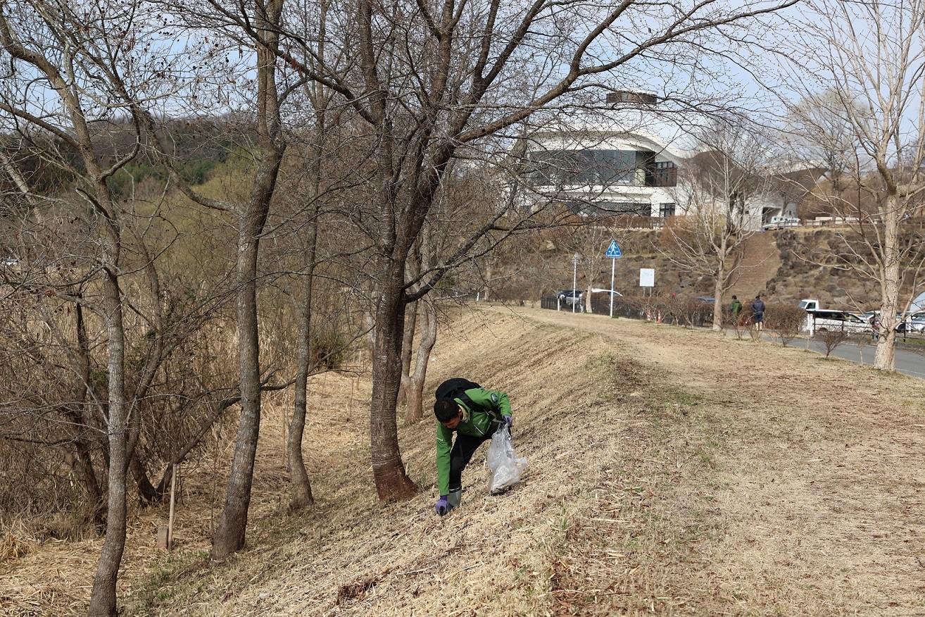 伊豆沼の畔の一部では笹が刈り掃いされ見通し良好です。